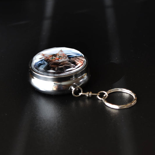 Gift Personality Metal Round Pill Box Medicine Organizer Travel Storage Holder photo crystal, Custom Gift, Family