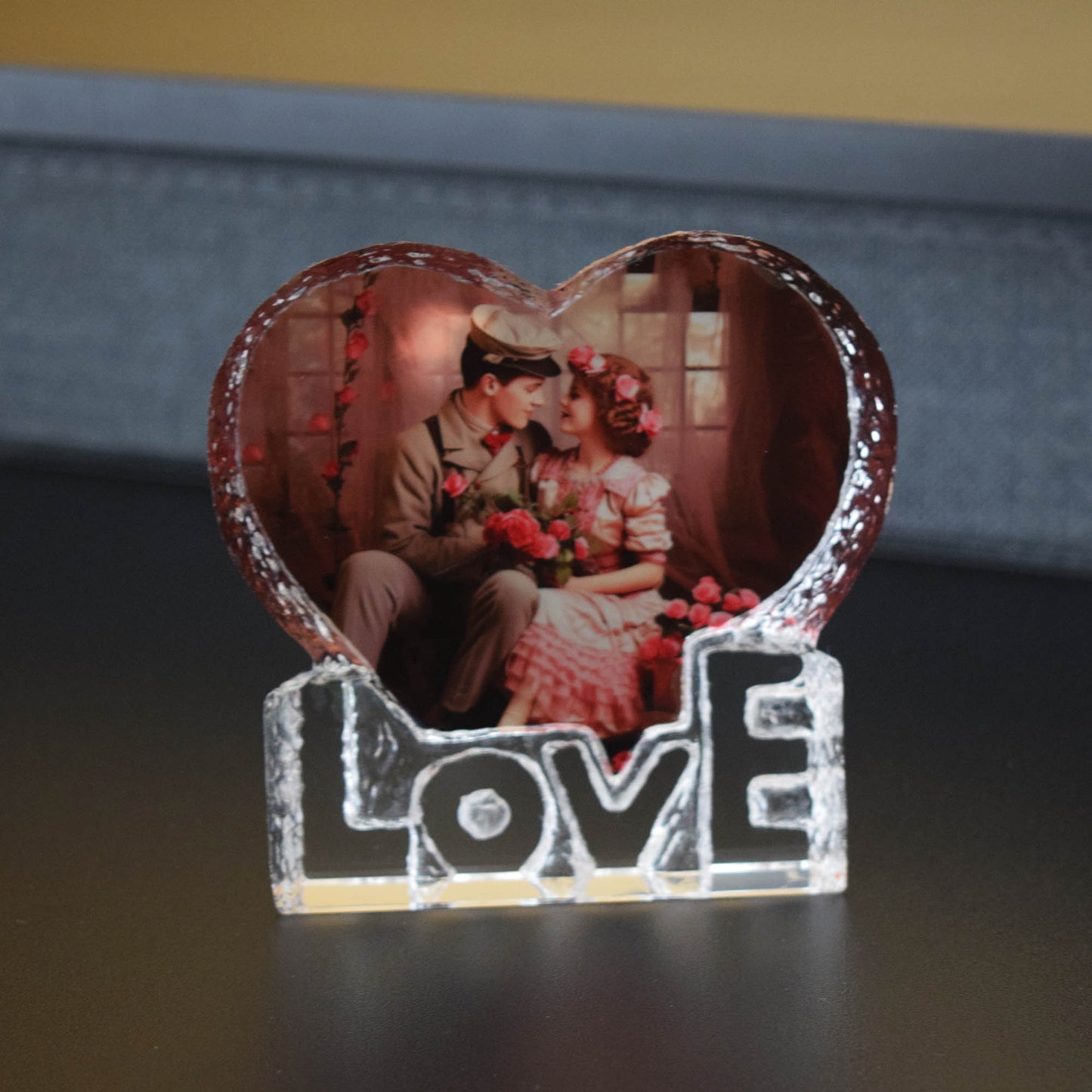 Holiday Gift Cherished Hearts Custom Photo Frame with 'LOVE' Base, Great Gift For Holiday, Wedding and Family