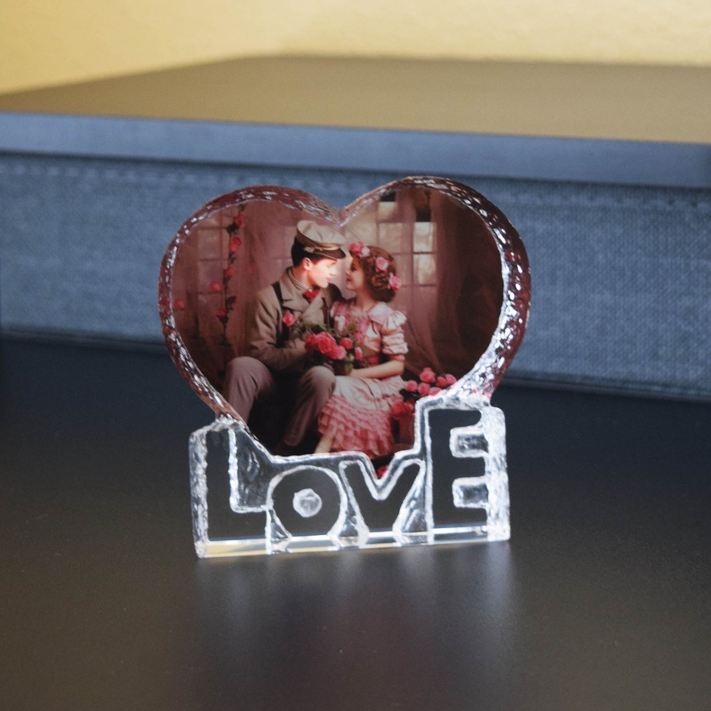 Holiday Gift Cherished Hearts Custom Photo Frame with 'LOVE' Base, Great Gift For Holiday, Wedding and Family