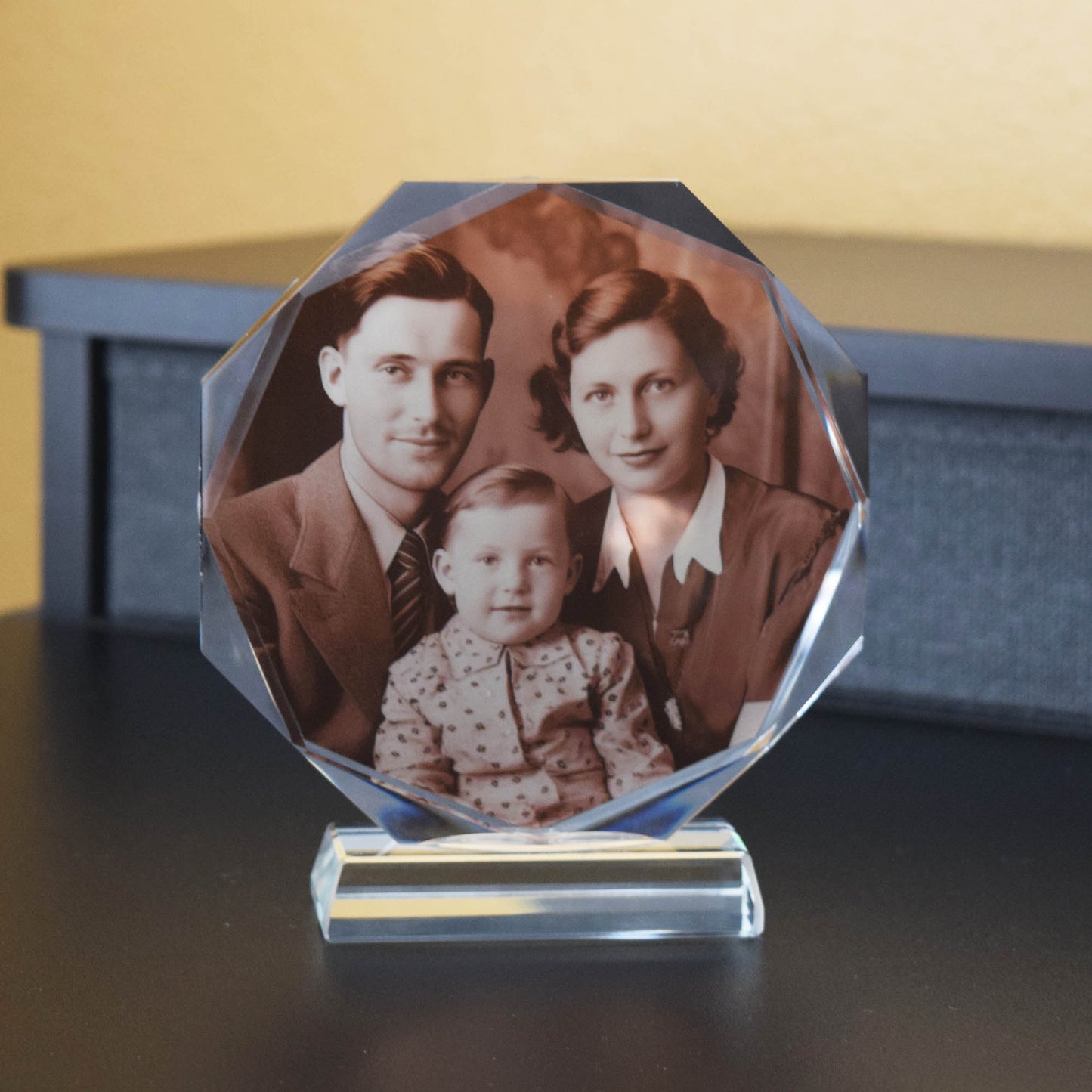 Holiday Gift Customized Octagonal Crystal Photo Frame Timeless Elegance Collection, Holiday, Wedding and Family