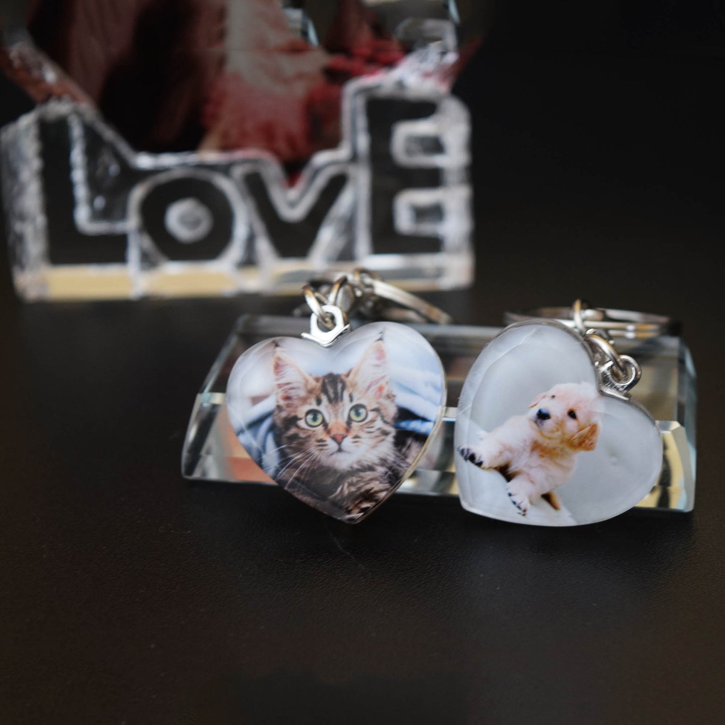 Valentine's Day Personalized Handcrafted Pocket Portraits, Personalized Keychain Charms, Clear Top with Customized Photo (2 Photos)