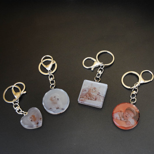 Personalized Handcrafted Pocket Portraits, Personalized Keychain, Clear Top with Translucent Customized Photo (1 Photos)