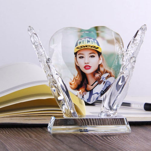 Holiday Gift Crystal Photo Heart Frame, Clear crystal Frame with Customized Photo, Gift for Holiday, Wedding, family