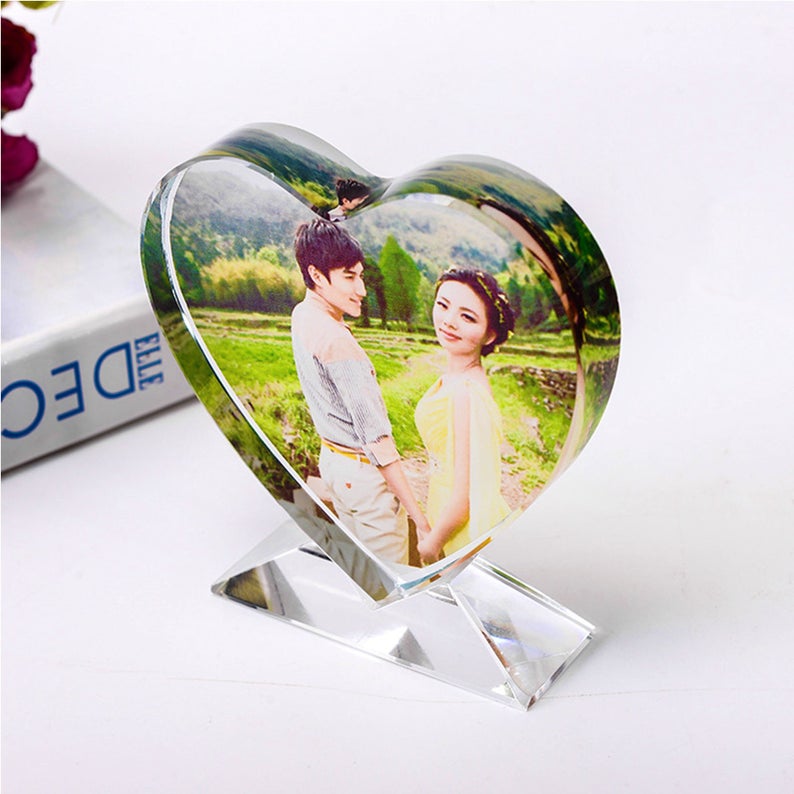 Holiday Gift Crystal Photo Heart Frame, Clear crystal Frame with Customized Photo, Gift for Holiday, Wedding, family