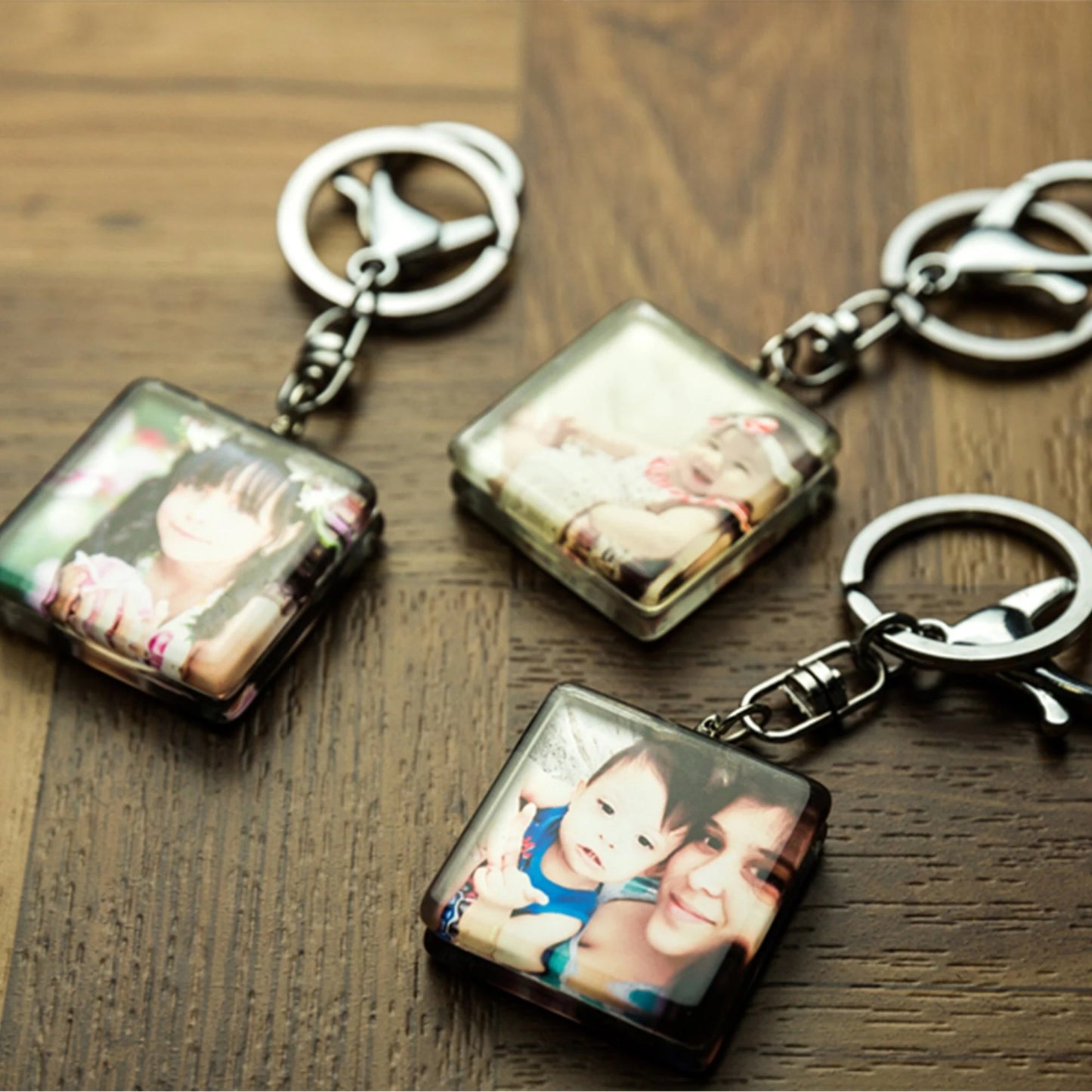 Holiday Gift Photo Keychain with Two Sides Photos Holiday Ornament, Clear Top with Customized Photo, Gift family