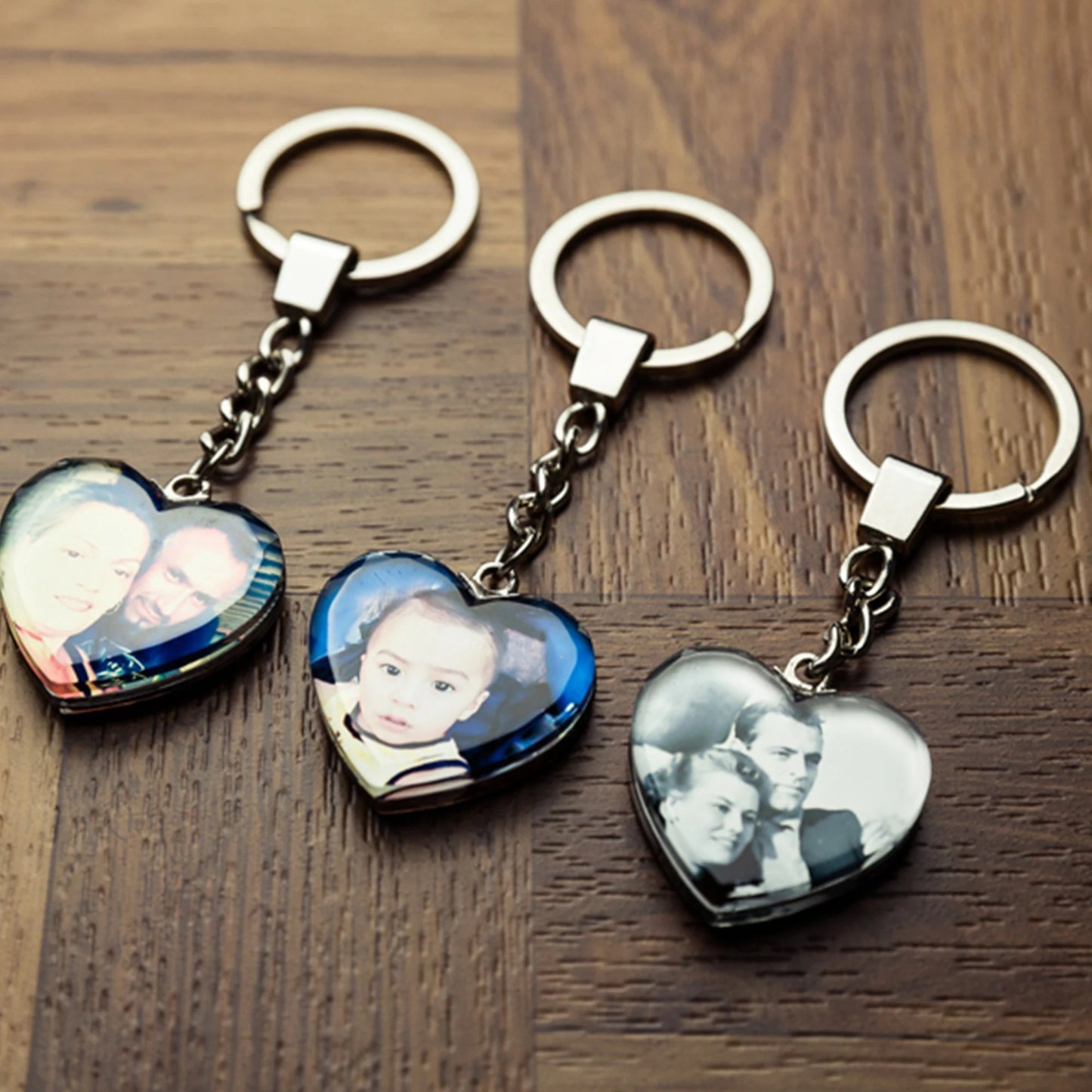 Holiday Gift Photo Keychain with Two Sides Photos Holiday Ornament, Clear Top with Customized Photo, Gift family